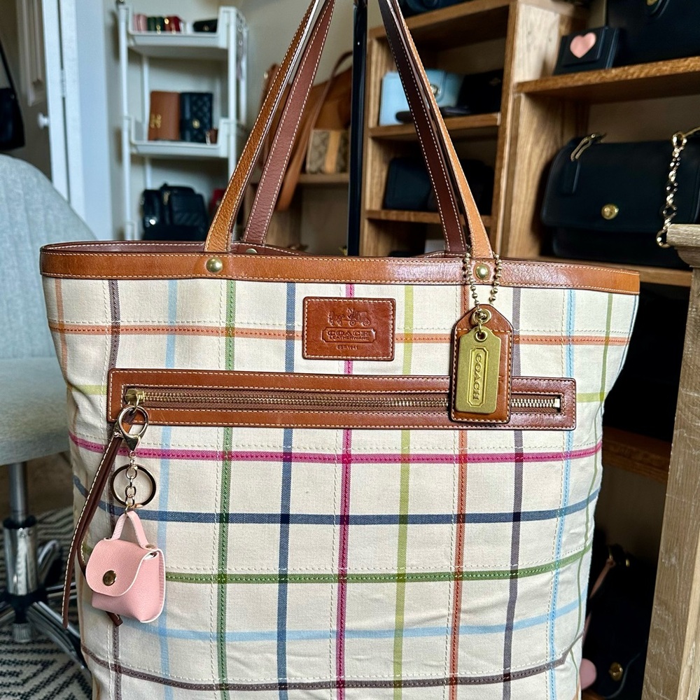 COACH TATTERSALL XL PLAID WEEKENDER TOTE and MATCHING WRISTLET - Picture 3 of 14